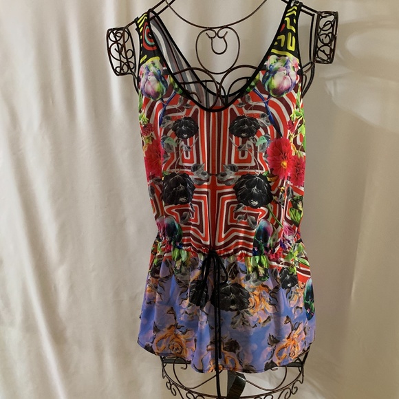 Multi Color and Print Drawstring Top - Picture 1 of 6